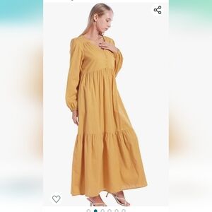 NWT ETOSELL V Neck Long Sleeve Smocked Ruffle Maxi Dress Button Down